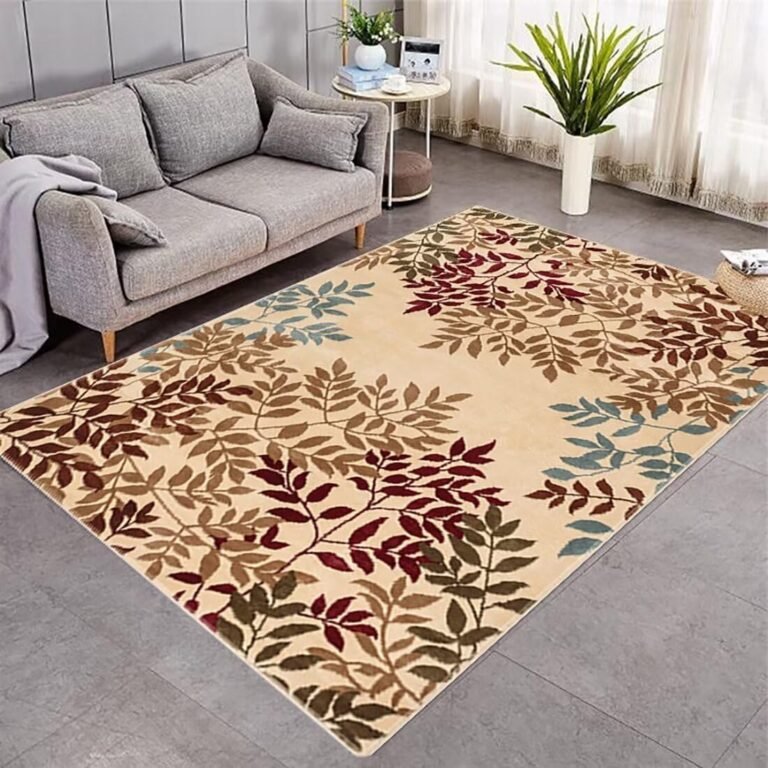 Natural Leaves Rugs Boho Botanical Print Mat High Traffic Area Rug Abstract Floral Carpets for Living Dining Room,5’x8′