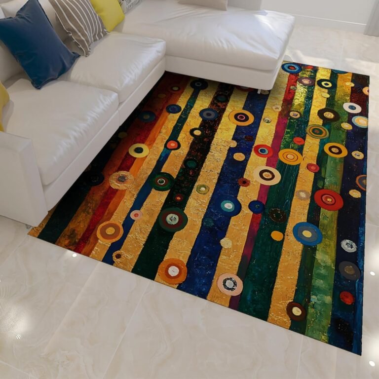 Rainbow Striped Large Area Rug Geometric Circular Pattern Thin Floor Mats for Living Study Room Bedroom Hallway Washable Non Slip 2×4