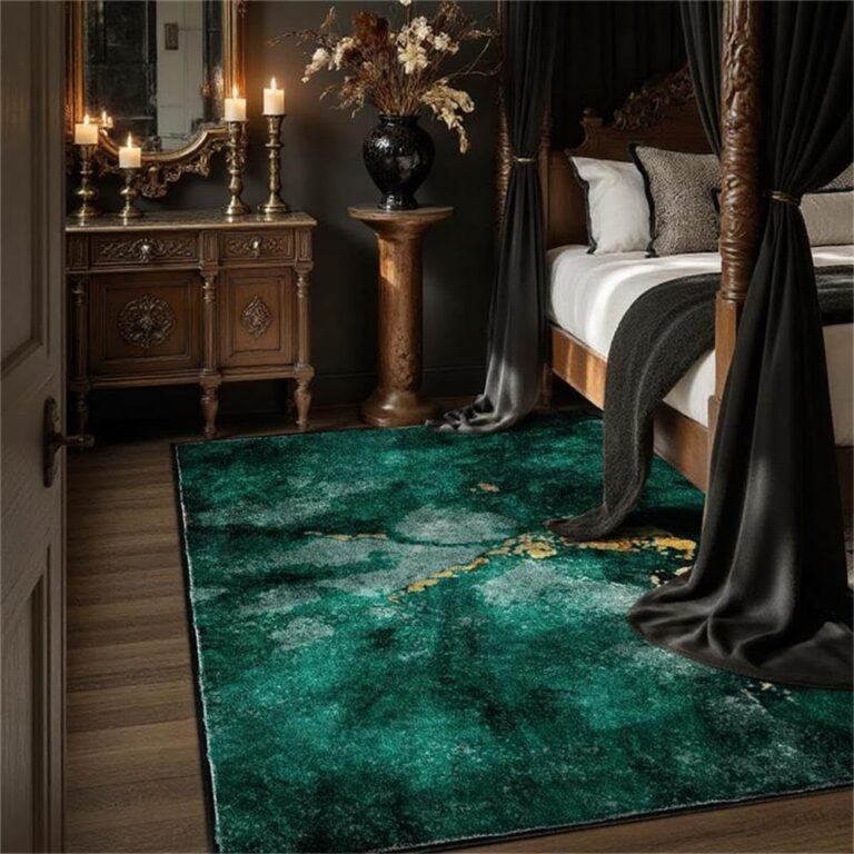 Green Abstract Marble Area Rug 4’x5′ for Bedroom Living Room Balcony Study Room Washable Modern Marble Texture Print Floor Mats Non-Slip Indoor Decorative Carpet