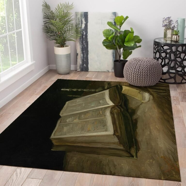 Retro Large Area Rug Famous Painting Print Rugs Low Pile Floor Mat Books Pattern Carpet for Living Study Room Bedroom Classroom 5’x8′