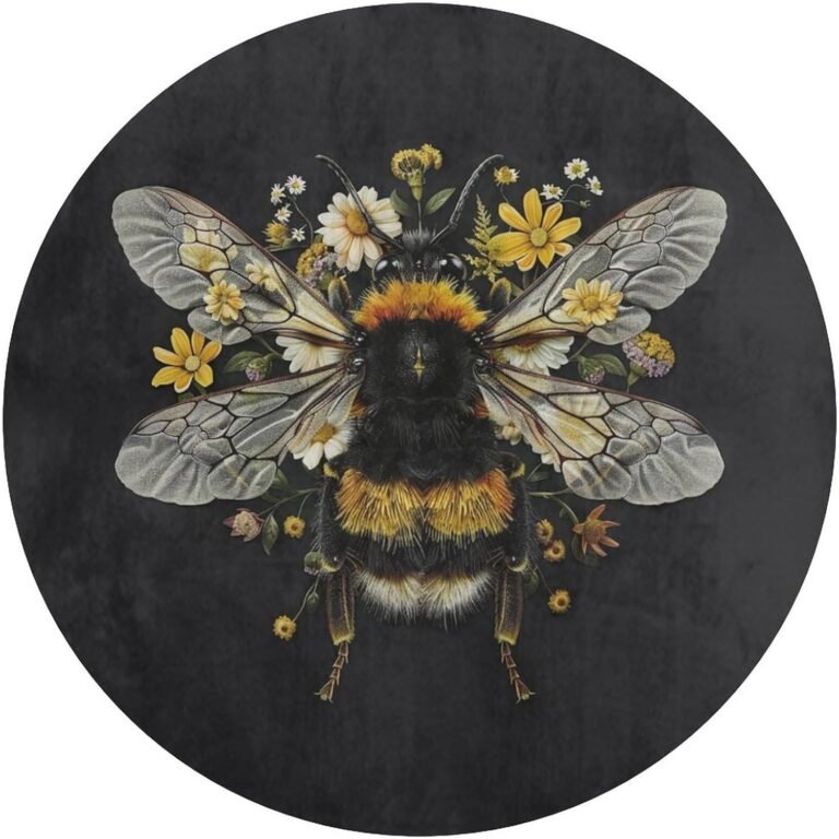 KiuLoam Cute Bee Rug Non-Slip Round Area Rug for Bedroom Living Room Study Playing, Sofa Nursery Carpet Floor Mat,31.5 Inch Round