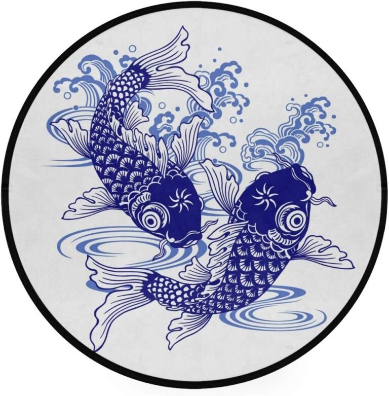 ALAZA Japanese Koi Carp Non-Slip Round Area Rug for Bedroom Living Room Study Playing Floor Mat Carpet, 3′ Diameter