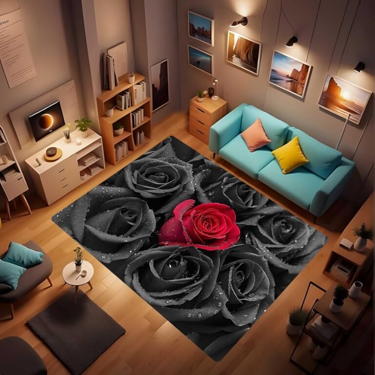 Rose Rug Red Rose & Black Rose Pattern Print Memory Foam Rose Area Rug Doormat Study Living Room Decorative Bathroom Mat Comfortable Realistic Romantic Flannel Non-Slip Bedside Mat 24x36inch