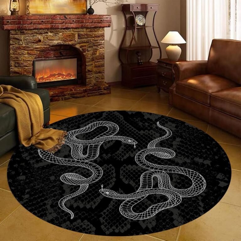 Black Snake Round 6ft Area Rug Wild Serpent Snakeskin Black Circle Rug Gothic Non-Slip Floor Mat for Bedroom Living Room Study Playing Round Yoga Mat Washable Carpet