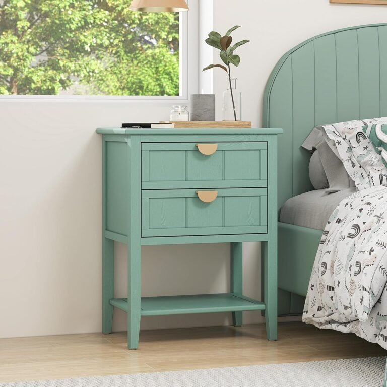 JOSHEN 28″ Storage Cabinet with Anti Tip Device,Two Drawer Cabinet with Back Plate Buckle and Anti Slip Mats for Living Room,Study,Light Green