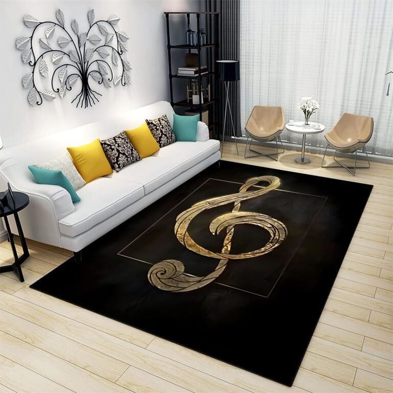 Music Area Rugs 6x8ft Minimalism Golden Musical Note Indoor Non-Slip Area Rugs Simple and Stylish Machine Washable Durable Carpet for Living Room Bedroom Study Dining Decor Mat