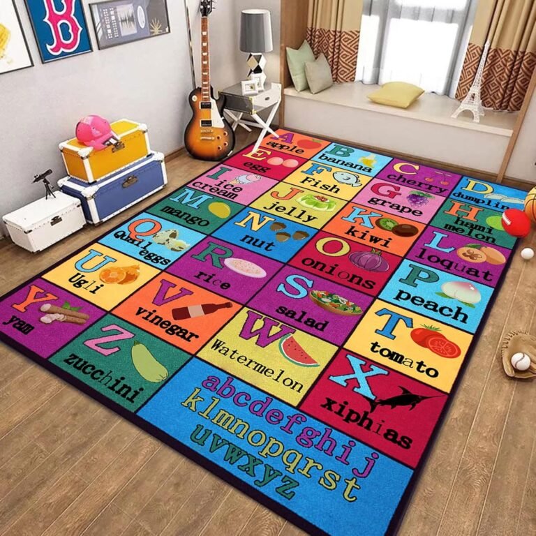 ABC Fruits Rugs,3×5 ft A-Z Learning Rug,Kids Rugs for Playroom,Non-Slip Bedroom Rug,Machine Washable Classroom Mat,Foldable Study Carpet,for Primary School Classrooms and Educational Centers