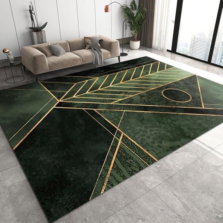 Emerald Green Gold Living Room Area Rugs, Modern Fashion Geometric Gradient Art Deco Rug, Easy to Clean Bedroom Rug, Non-Slip Washable for Office Study Restaurant Entrance Mat 5x6ft, Style-06
