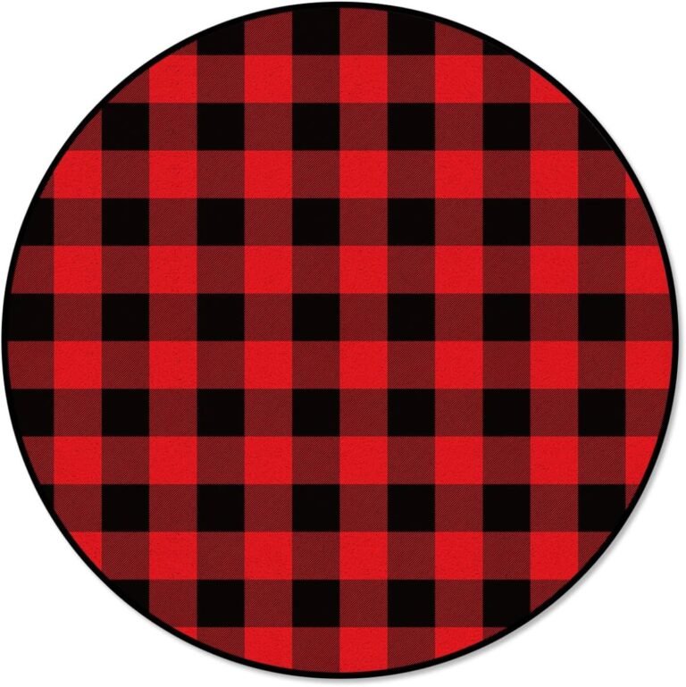 Round Area Rug Non Slip Flannel Microfiber Foam Bathroom Rug Carpet diameter 6′ Rustic Red Black Buffalo Check Plaid Pattern Round Floor Mat for Study Room Bedroom Living Room Kitchen Nursery