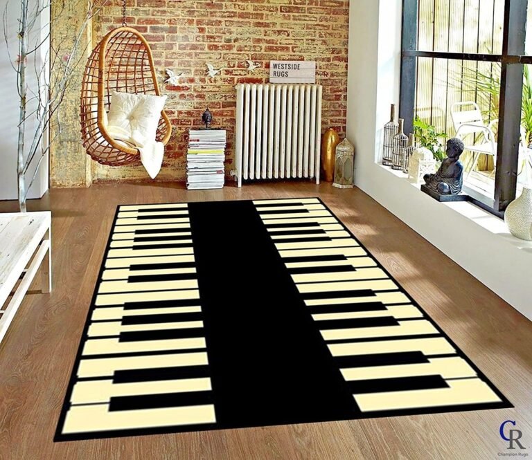 Champion Rugs Music Area Rug Piano Notes Floor Mat Area Rug Carpet for Bedroom Living Room Study Playing Carpet (5’ 3” X 7’ 3”)