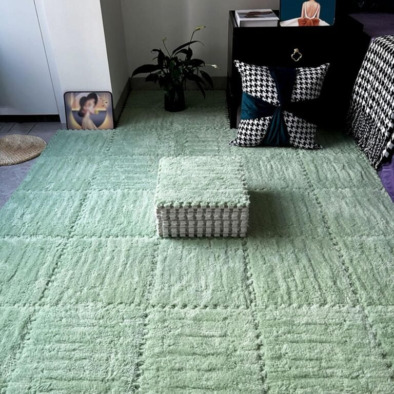 30 Pieces Fuzzy Plush Interlocking Floor Tiles,12×12 Inch Carpet Squares,Puzzle Piece Floor Mat,Puzzle Mat for Playroom,Living Room(Size:0.23 inch,Color:Green)