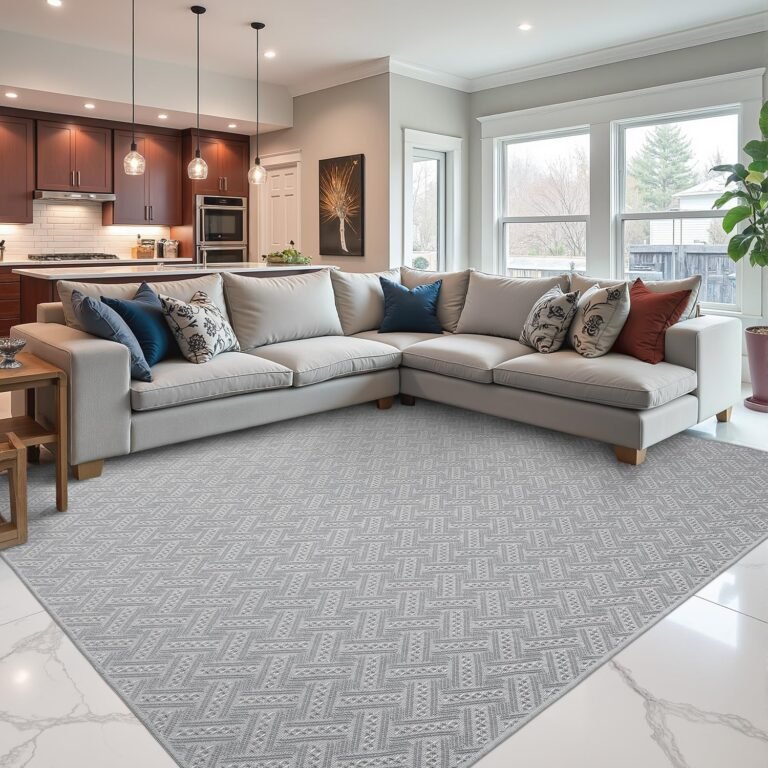 DEXI Area Rug 4×6, Modern Soft Indoor Rugs for Bedroom Dining Kitchen Living Room Home Decor, Non-Slip Absorbent Washable Non Shedding Thin Carpet Floor Mat, Basket Weave Grey