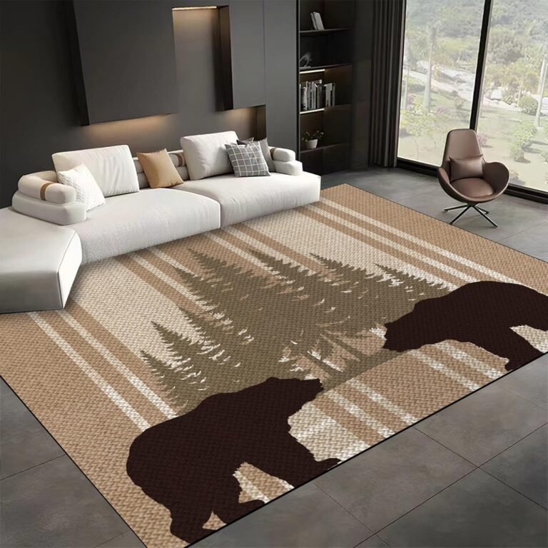 Bear Area Rug, 3x5ft, Retro Country Style Wildlife Home Decorative Rugs, Machine Washable High Traffic Carpet, Breathable Living Room Decor Anti-Slip Area Mat for Study Room Entrance
