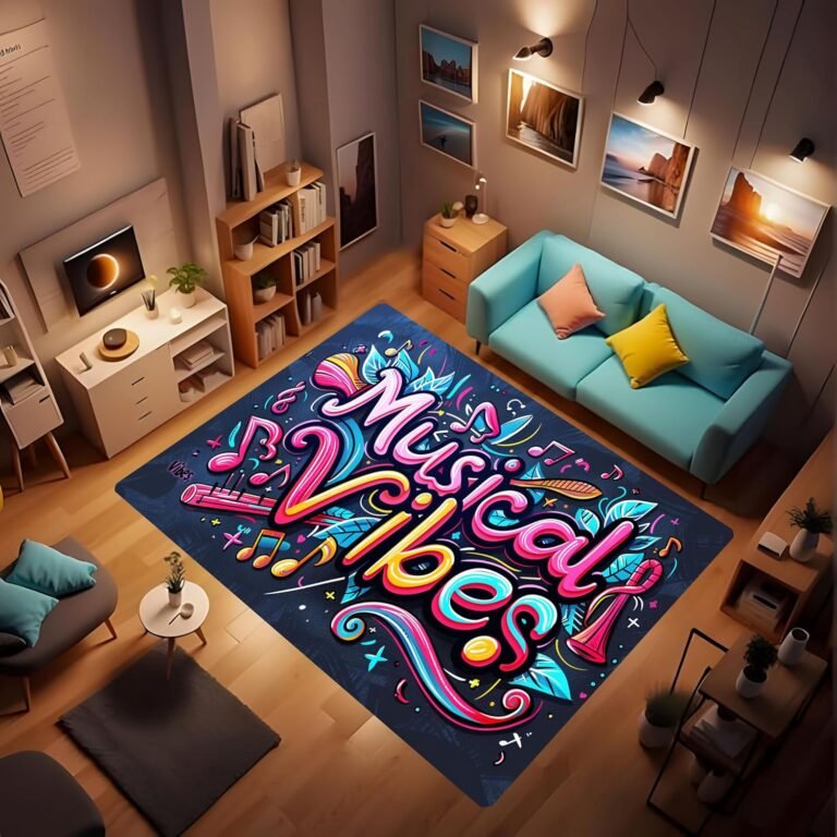 Music Atmosphere Area Rug Modern Fashion Graffiti Art Print Text musics Pink Carpet Floor mat Suitable for Young Men and Women Bedroom Living Room Study Artistic Home Decoration 40x60inch