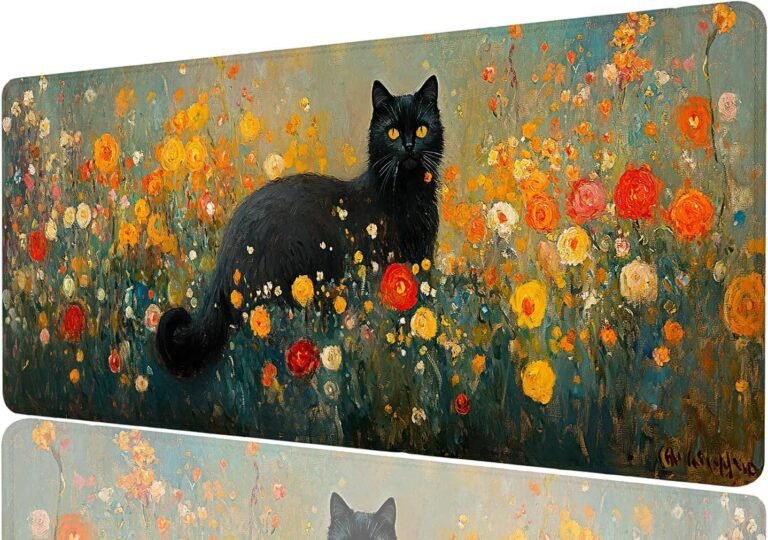 Cat Mouse Pad Oil Painting Cute Flower Field Mousepad XL Large Gaming Mouse Pad Laptop Keyboard Mat Desk Pad Fits Home Desk, Office Table, or Study Room 31.5×11.8 Inch