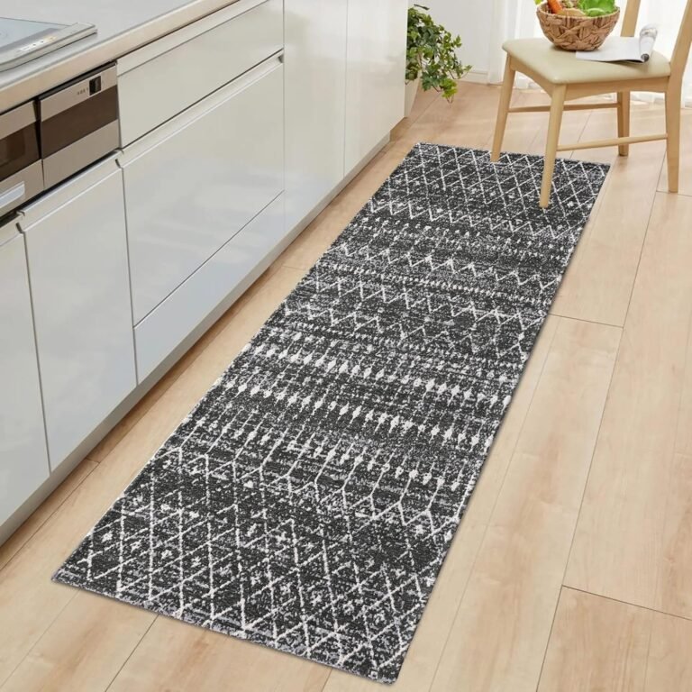 AMIDA Chester Boho Moroccan Runner Rugs 9ft，2.3’x8.9′ Non Slip Washable Entryway Runners Mat for Kitchen Living Room Hallway Laundry,Grey