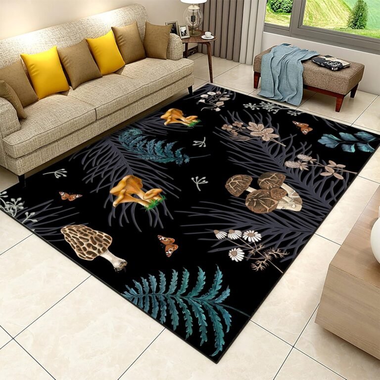 Forest Mushroom Area Carpets, 4x6ft, Gothic Style Butterfly Plant Kitchen Rug, Home Decor Soft Foldable Carpet, Durable Printed Fade Resistant Absorbent Rugs for Study Room Office
