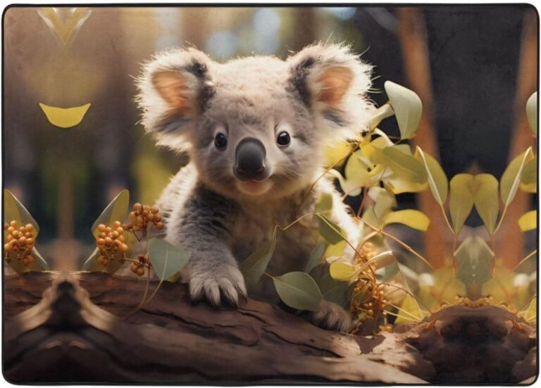 Cute Koala Plant Flannel Floor mat (80×58 inches), Bedroom Carpet, Living Room and Study Decoration mat