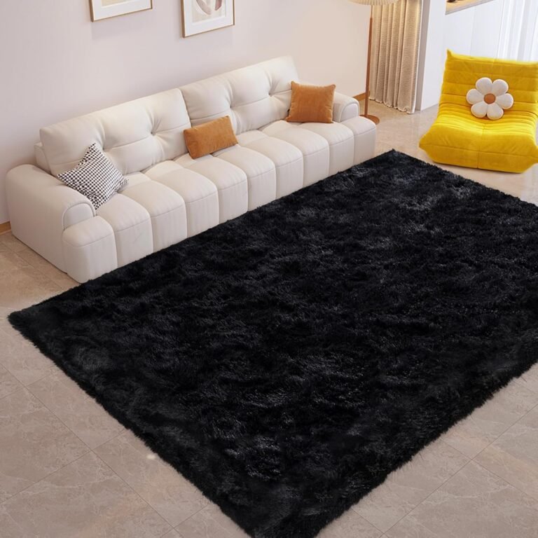 FinRèc Soft Black Rugs for Bedroom Living Room, 4×6 Feet Modern Indoor Fluffy Shaggy Area Rug, Non-Slip Fuzzy Furry Rug for Nursery Kids Room Dorm Room Home Decor, High Pile Plush Floor Carpet