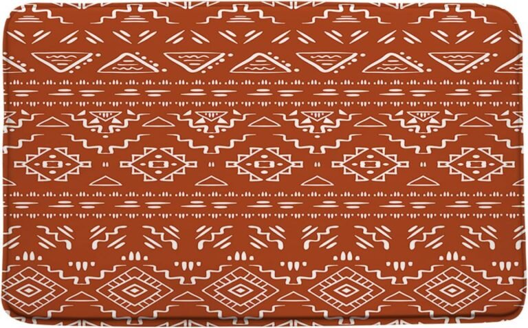 Boho Geometric Bath Mat Orange Modern Farmhouse Tribal Retro Western Aztec Bathroom Decor Microfiber Memory Foam Backing Bath Rugs18x30 Inch