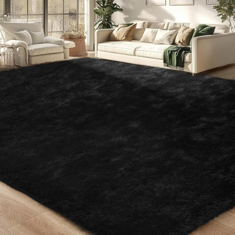 Merelax Soft Area Rug for Livingroom Bedroom, Machine Washable 4×6 Black Rugs Fluffy Shaggy Bedside Rug, Non Slip Indoor Carpet for Nursery Kids Room Home Decor Aesthetic