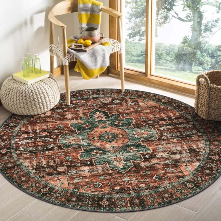 Moynesa Ultra-Thin Washable Round Rug – 4Ft Round Area Rugs for Bedroom Brown Bathroom Circle Mat, Non Slip Non Shedding Low Pile Indoor Floor Carpet for Living Room Coffee Table Kitchen, Brown