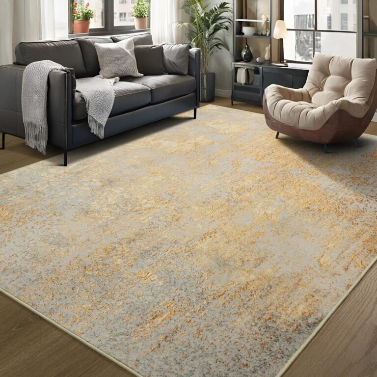 Merelax 5×7 Beige Yellow Living Room Area Rug, Large Washable Rugs for Bedroom Dining Room, Soft Boho Abstract Area Rugs, Modern Non Slip Low Pile Carpet for Office Study Kids Room