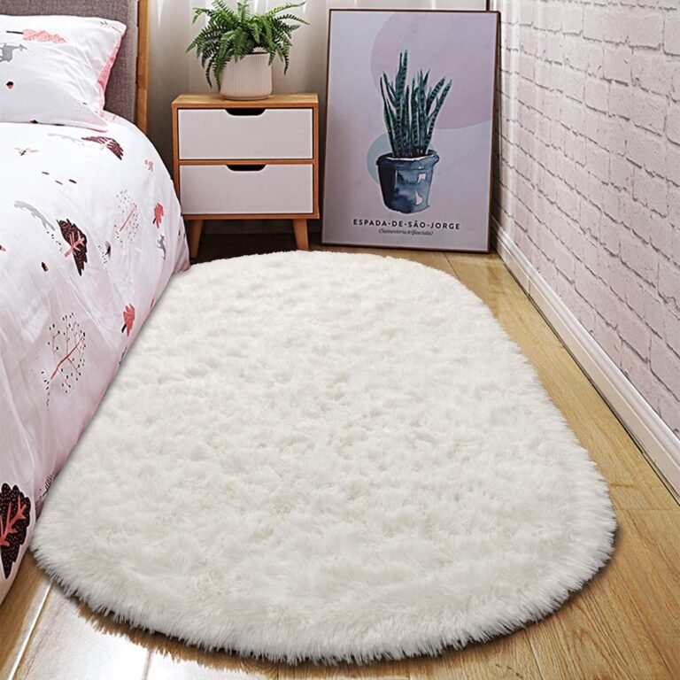 junovo Ultra Soft Washable Shaggy Rug – Non-Slip Oval Carpet for Nursery, Kids Bedroom & Home Decor (2.6×5.3ft Creamy) | Plush Fluffy Floor Mat for Cozy Living Spaces