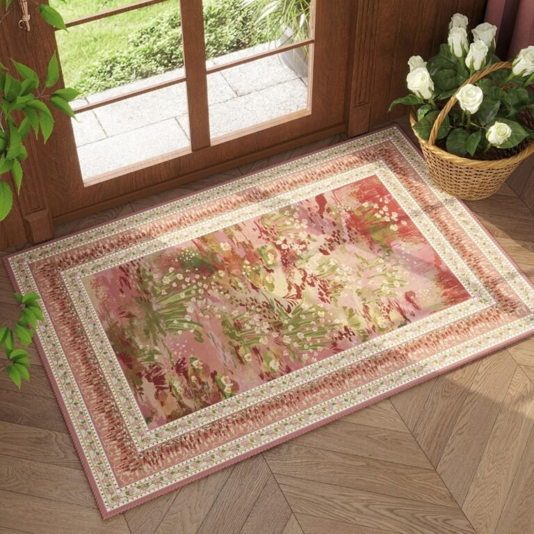 Rugcomf 2×3 Rug Impressionist-Style Vintage Indoor Door Mat Machine Washable Small Area Rug Non-Slip Low Pile Throw Rugs for Entryway Kitchen Front Door Indoor Entrance Entry Kids Room, Pink