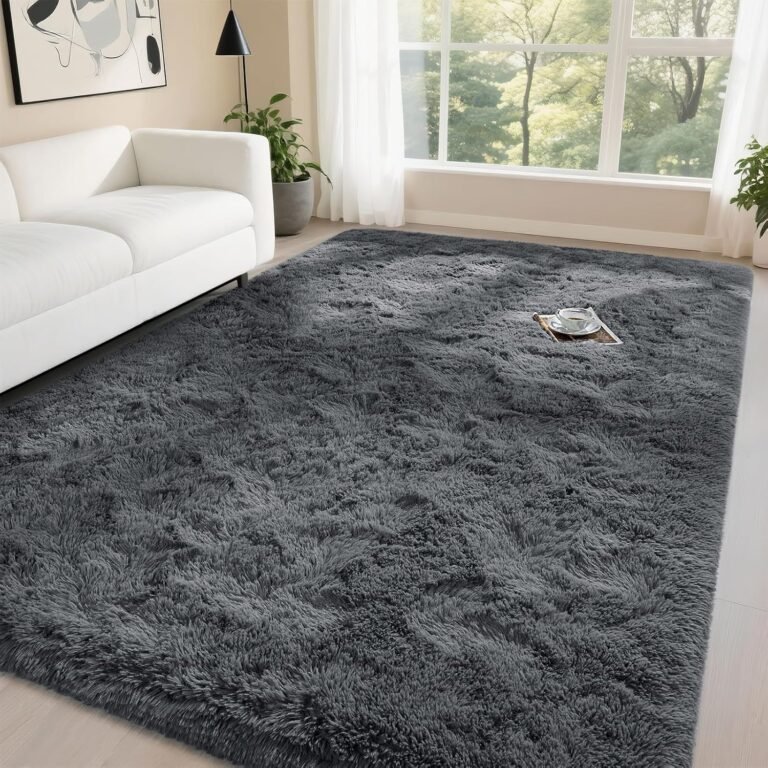 DweIke Fluffy Dark Grey 4×6 Area Rugs for Bedroom Living Room, Soft Plush Shaggy Deep Gray Girls Boys Kids Rug, Non-Slip and Machine Washable Carpet for Dorm Nursery Classroom Decor