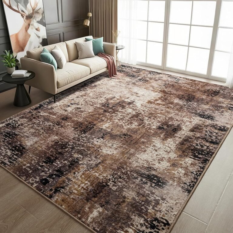Merelax 5×7 Brown Red Living Room Area Rug, Large Washable Rugs for Bedroom Dining Room, Soft Boho Abstract Area Rugs, Modern Non Slip Low Pile Carpet for Office Study Kids Room