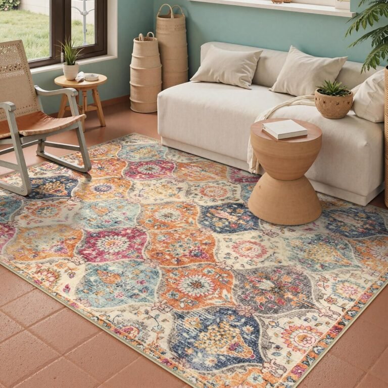 Lahome Moroccan Trellis Washable Small Area Rug, 3×5 Area Rug for Bedroom Living Room, Non-Slip Oriental Accent Throw Carpet for Kitchen Office Entryway Bathroom Office, Cream/Multi