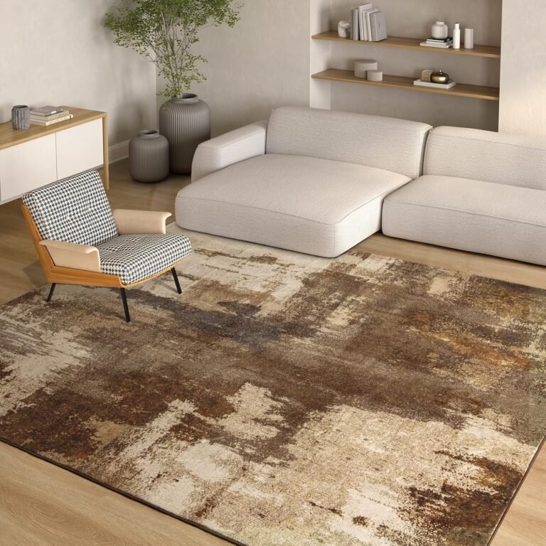 Kelarea Living Room Rug, 5×7 Rug Modern Abstract Washable Rugs Brown Foldable Faux Wool Vintage Carpets, Non Slip Rug for Bedroom, Dining Room, College Dorm, Kids Playroom, Home Office