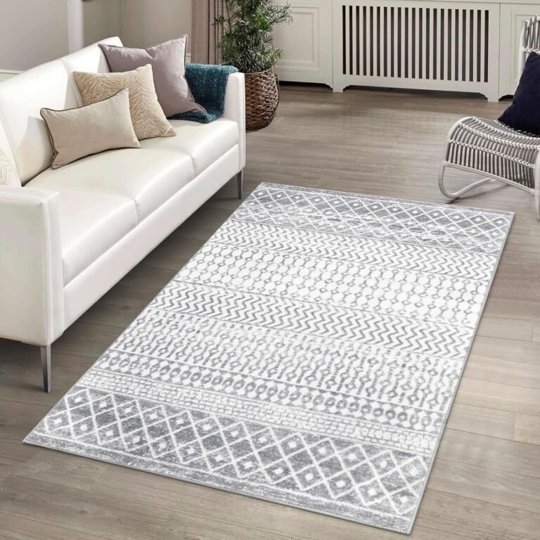 Boho Rug for Bedroom, 3×5 Moroccan Vintage Non-Slip Backing Faux Wool Area Rug, Machine Washable Low-Pile Front Door Mat Kitchen Rugs for Living Room Laundry Dinning Room