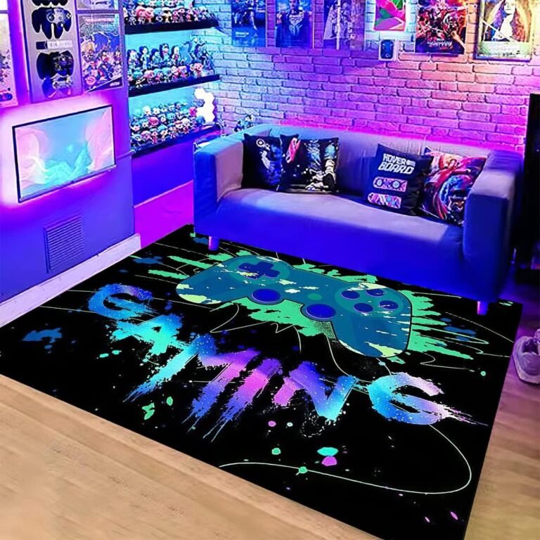 LUCKY&DONG Anime Gamer Rugs for Bedroom Boys Teens Printed Game Gamepad Carpets Living Room Mat Home Decor Non-Slip Crystal Floor Polyester Gamer Decor Doormats 17.5×31.5in