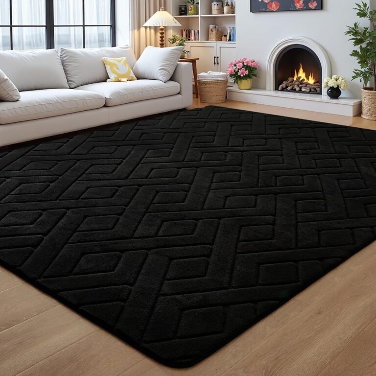 4×6 Black Washable Area Rug for Bedroom, Modern Geometric Shag Non-Slip Living Room Rugs, Fluffy Plush Soft Memory Foam Carpet for Kids Boys Room Nursery Room Dorm Bedside Decor