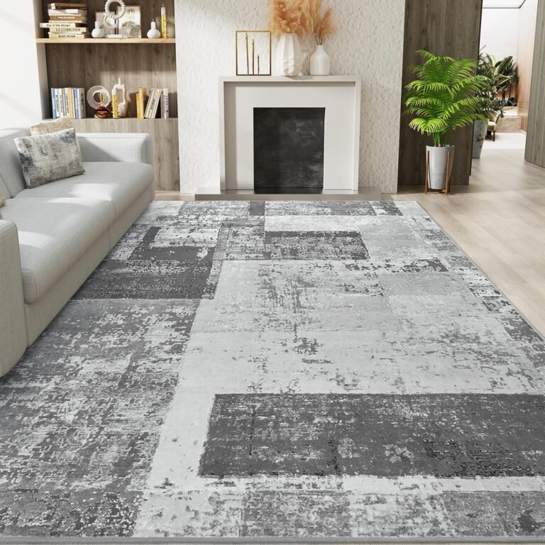 LOCHAS Rug for Living Room 6×9, Washable Soft Area Rugs for Bedroom, Abstract Carpet for Indoor Office Kids Dining Room Nursery Floor, Grey Geometric Vintage Home Decor, Non Slip, Pet Child Friendly