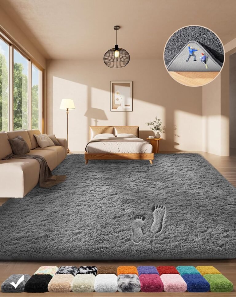 Ophanie Area Rugs for Living Room Bedroom, Upgrade Non-Slip Fluffy Soft Grey Shag Carpet, Indoor Floor Gray 4×6 Fuzzy Shaggy Living Room Plush Rug for Kids Home Dorm Decor Aesthetic