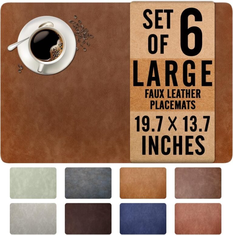UnivoColors Washed Cowhide Pattern Faux Leather Big Size Placemats Set of 6, Waterproof Easy to Clean Anti-Slip PU Table Mats for Party Decoration19.7″×13.6″,Red Brown Retro Cowhide Pattern