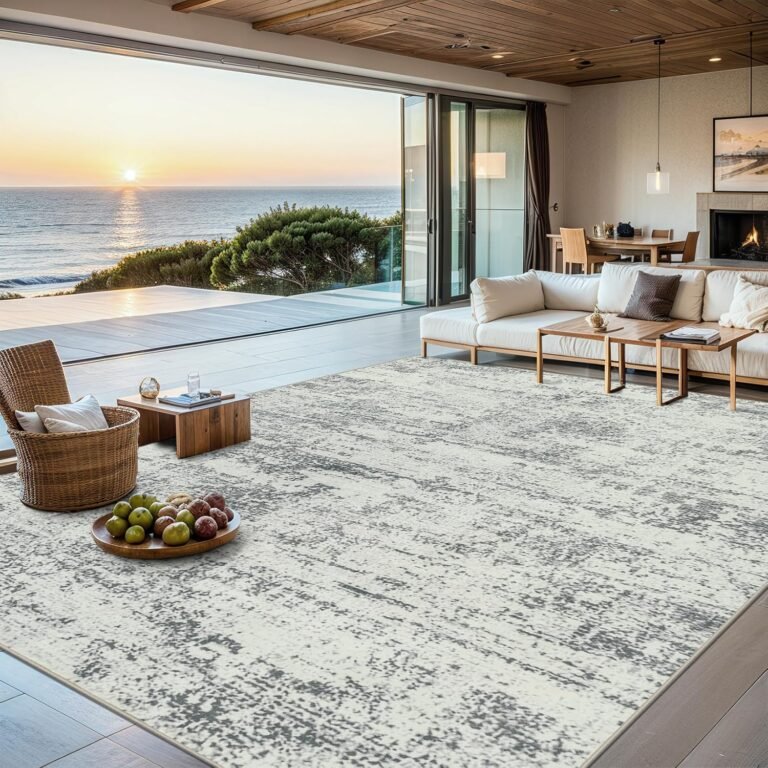 Area Rugs Living Room Rug – 5×7 Washable Modern Abstract Soft Neutral Non-Slip Carpet Large Indoor Floor Stain Resistant Thin Carpets for Bedroom Dining Room Farmhouse Nursery Home Office Grey