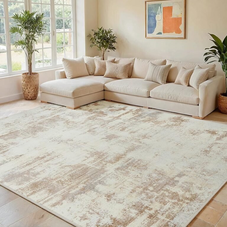 Area Rug Living Room Rugs: 5×7 Indoor Soft Fluffy Rug Abstract Carpet for Bedroom Kitchen Dining Room Floor Washable Plush Throw Large Accent Rug Home Office Nursery Decor – Beige