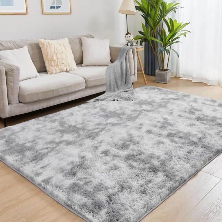 8×10 Area Rugs for Living Room, Ultra Soft Fluffy Rugs for Bedroom, Anti-Skid High Pile Indoor Carpet for Nursery, Study Room, Playroom, Home Decoration, Tie-Dyed Light Grey