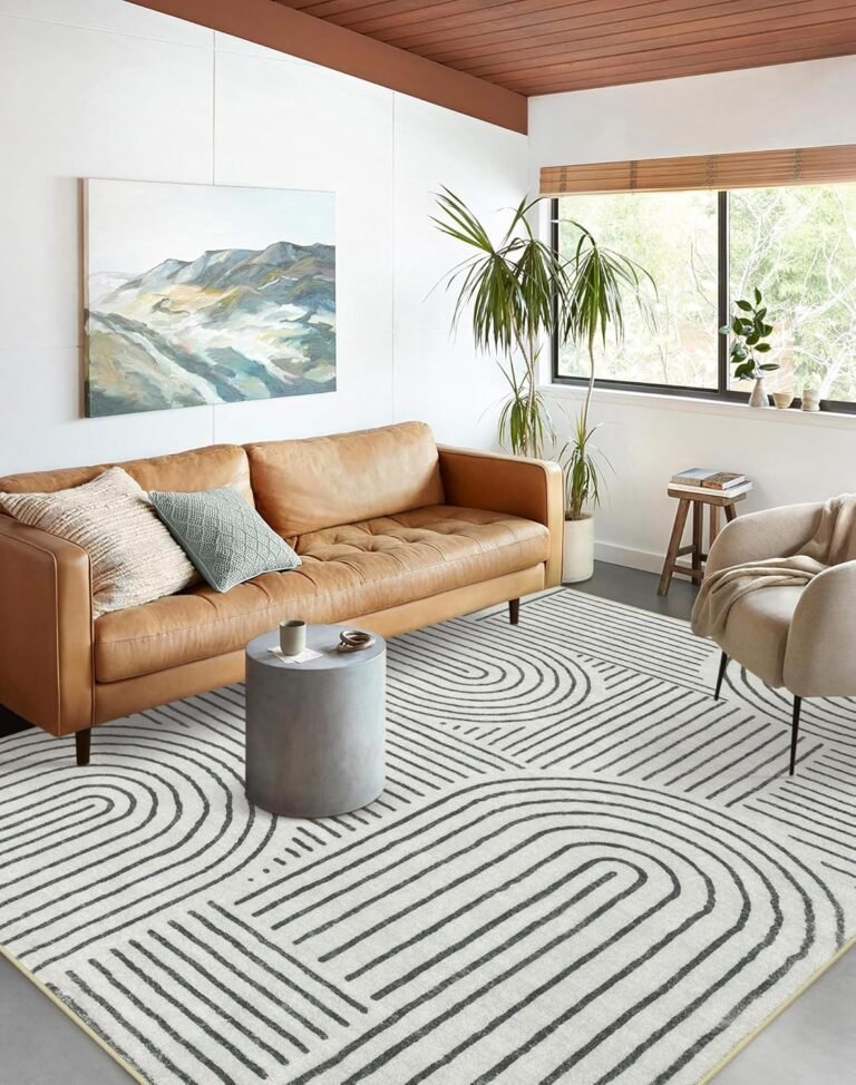 Lahome Abstract Washable Area Rug, 5×7 Rug for Bedroom Non-Slip Soft Living Room Rug, Ultra-Thin Modern Black and White Rug Throw Large Carpet for Dining Room (5’x7′,Black)