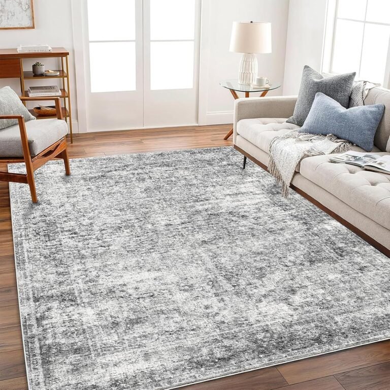 Area Rug 6×9 Washable Rug Gray Vintage Traditional Floor Cover Thin Rug Retro Kitchen Indoor Distressed Non Slip Carpet Floral Print Mat Living Room Bedroom Dining Room
