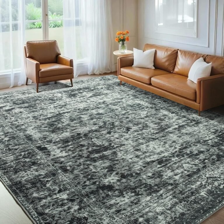 Unirea 5×7 Area Rugs for Living Room Bedroom, Washable Black Non Slip Low Pile Vintage Area Rug, Large Boho Abstract Soft Carpet, Indoor Rugs for Dining Room Study Office Kids Room