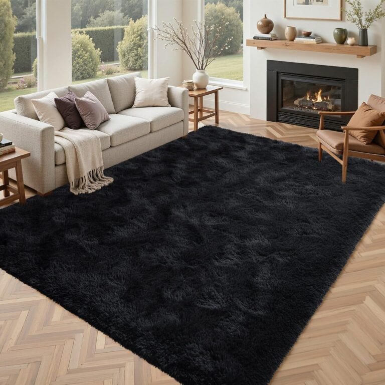 Black Rugs for Living Room Fluffy 4×6 ft Bedroom Rug Non-Slip Area Rugs Shag Carpet for Nursery Kids PlayRoom Dorm Office Indoor Modern Plush Carpets Boys