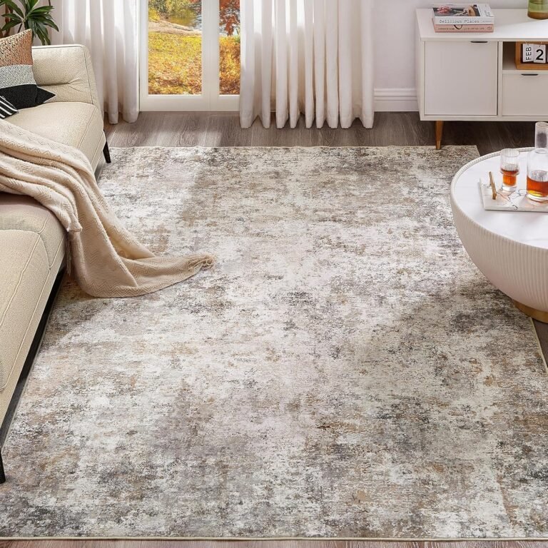 5×7 Area Rug Living Room Rugs – Washable Neutral Modern Abstract Soft Thin Large Rug Indoor Floor No Slip Rug Carpet for Bedroom Under Dining Table Home Office Decor – Brown Grey