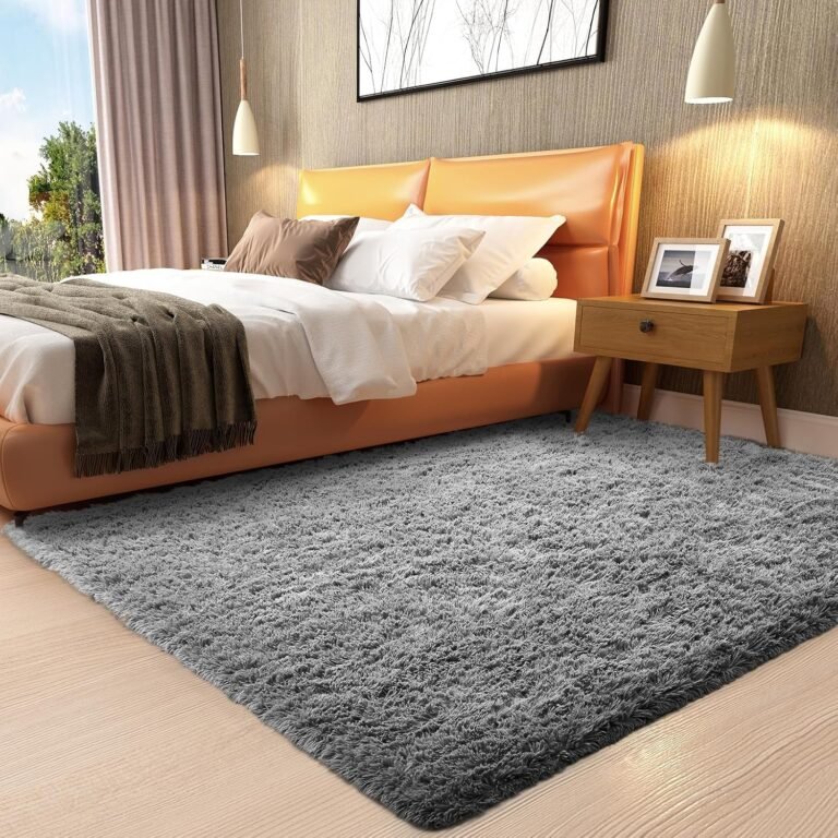 Ophanie Upgrade Rugs Fluffy Shaggy Soft Area Rug Non-Slip Indoor Floor Carpet 3×5 Ft Medium Gray