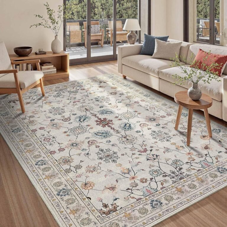 5×7 Area Rugs for Bedroom & Living Room – Washable Floral Boho Vintage Rug,Soft & Non-Slip,Low Pile Wool Carpet for Indoor Dining Room,Girls Room,Nursery Room and Kids Room(Grey)