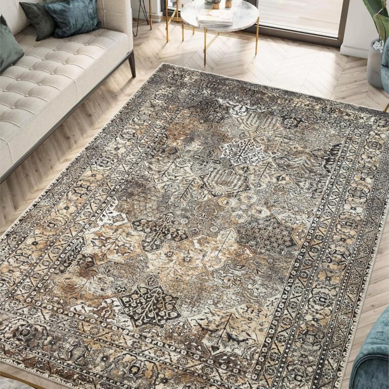 Keen Home Design 4×6 Rug – Machine Washable Area Rug with Non-Slip Backing, Ideal for Living Room, Dining Room, Bedroom – Vintage, Easy Clean, Durable, Low Pile Rug – (4′ x 6′)